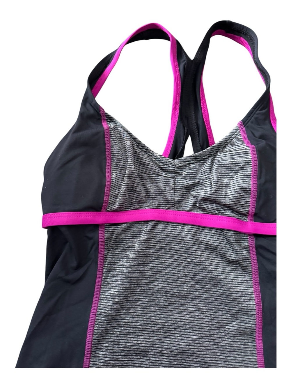 Athletic Works NWT Swim Tankini Top Black Grey Pink Racerback XS/TP - Picture 2 of 10
